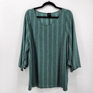 W5 Women's Green Striped 3/4 Sleeve Tunic Top Plus Size‎ 1XL Blouse